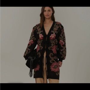 Floral Embroidered Black Cardigan